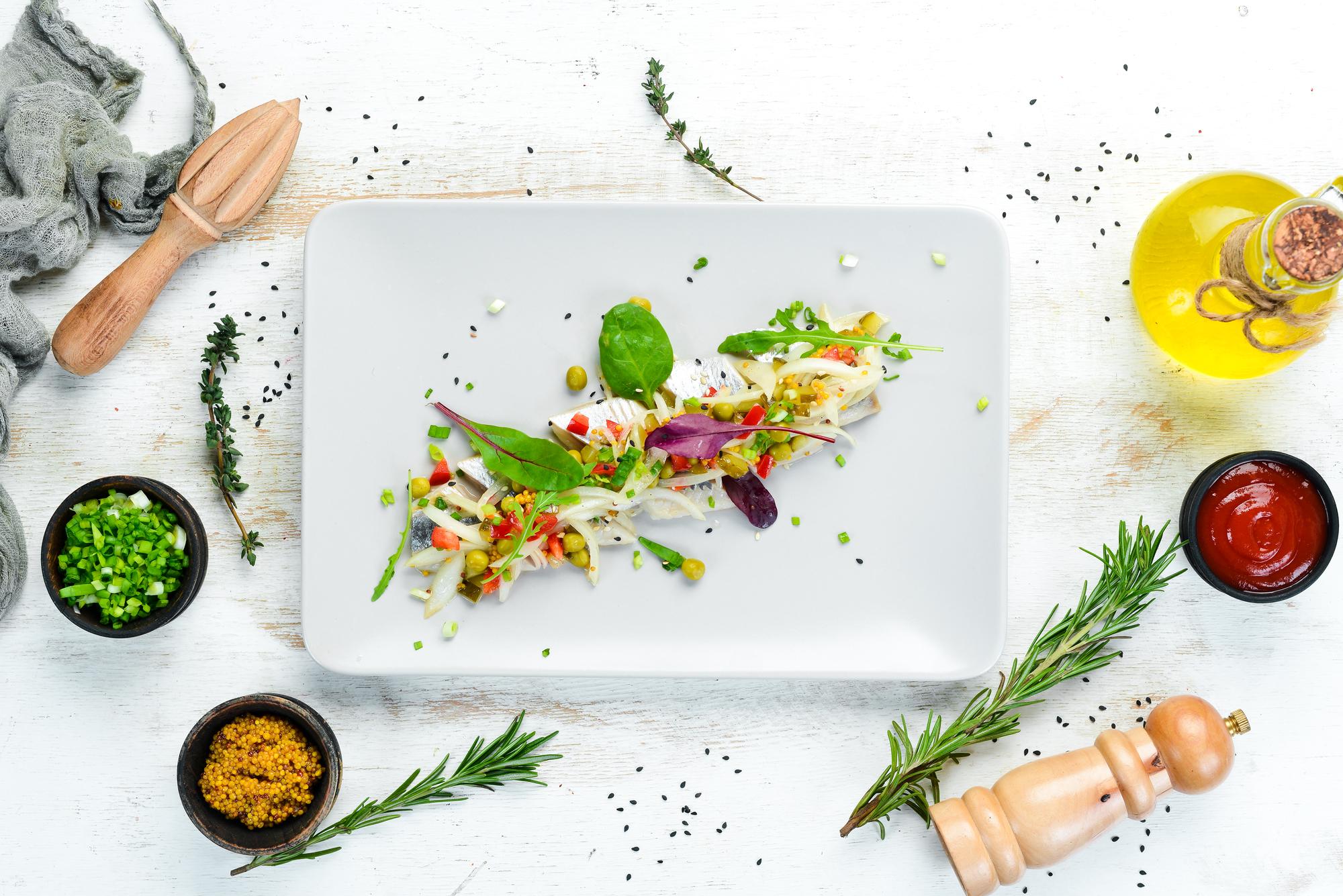 Plated seasonal menu on slate